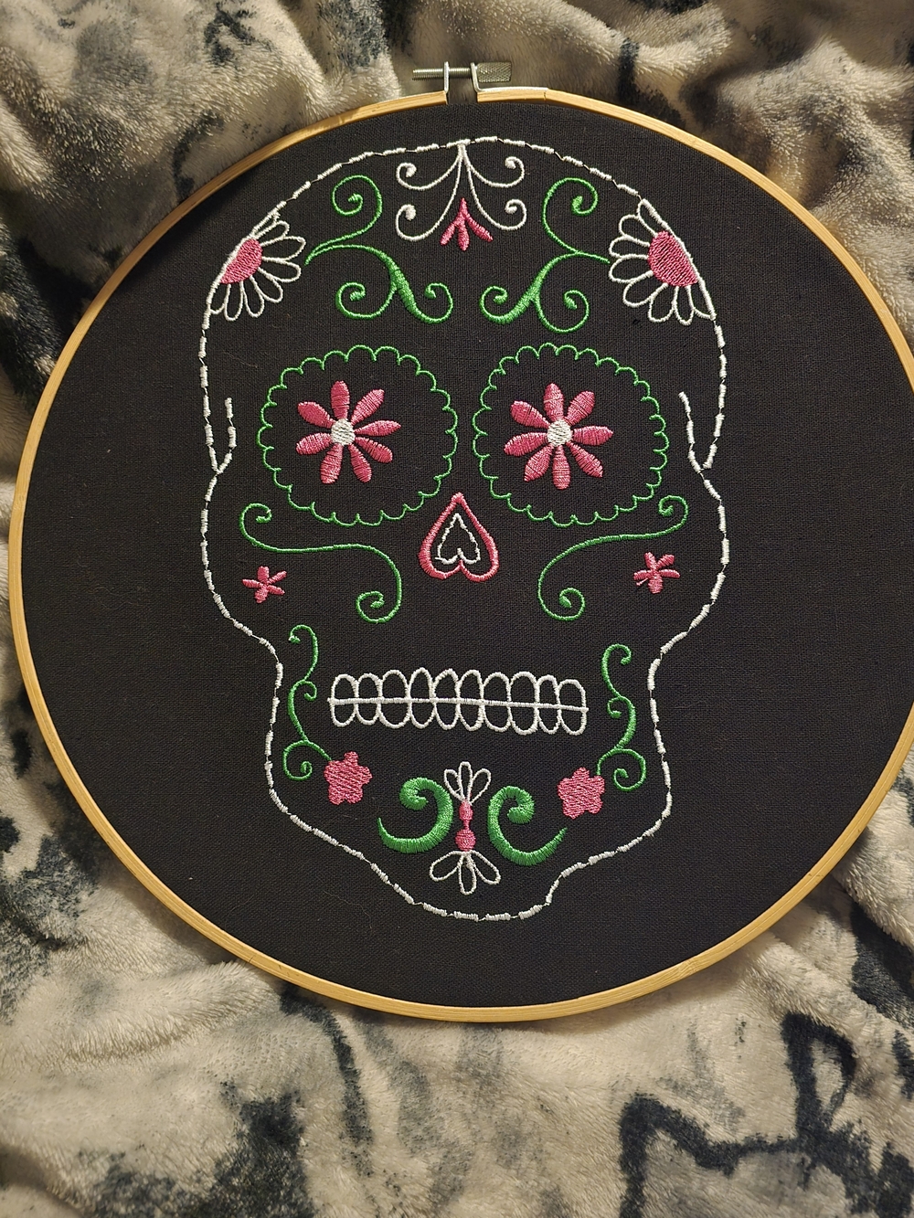 Blossom Home Embroidered Sugar Skull Dia De Los Muertos Wall Hanging 12"
